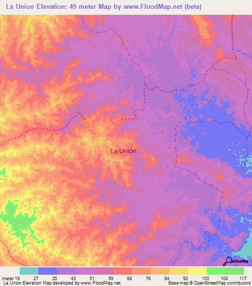 La Union,Colombia Elevation Map