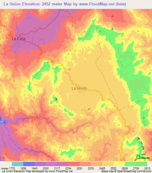 La Union,Colombia Elevation Map