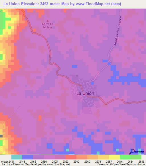 La Union,Colombia Elevation Map