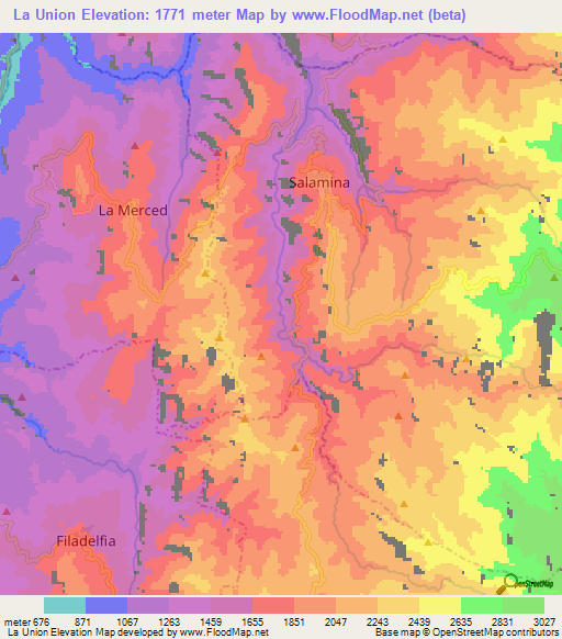 La Union,Colombia Elevation Map