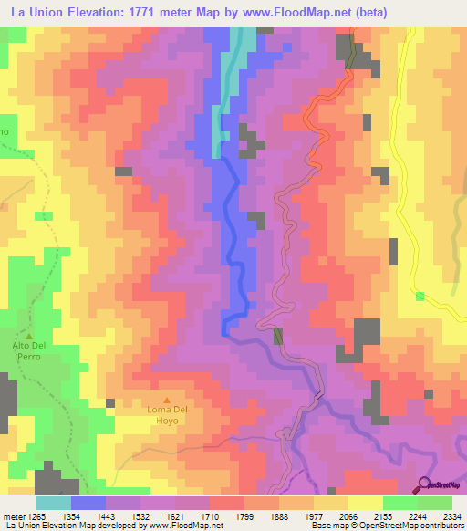 La Union,Colombia Elevation Map