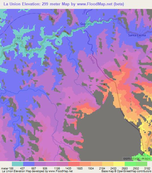 La Union,Colombia Elevation Map