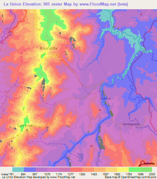 La Union,Colombia Elevation Map