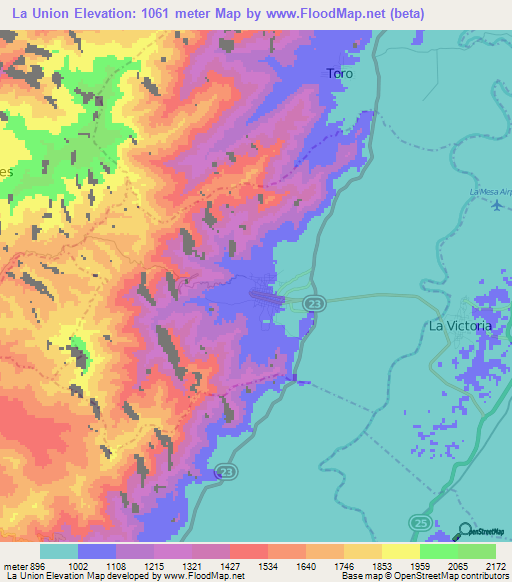 La Union,Colombia Elevation Map