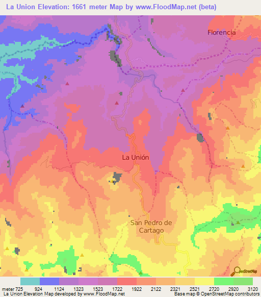 La Union,Colombia Elevation Map