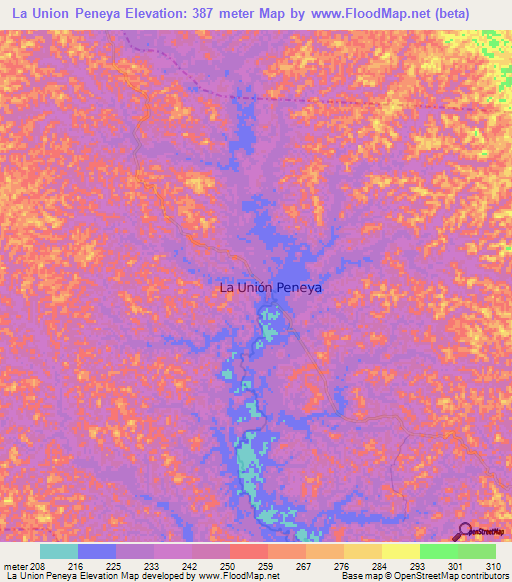 La Union Peneya,Colombia Elevation Map