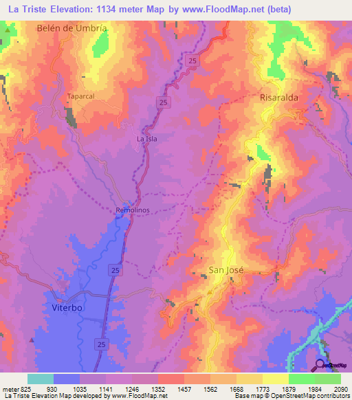 La Triste,Colombia Elevation Map