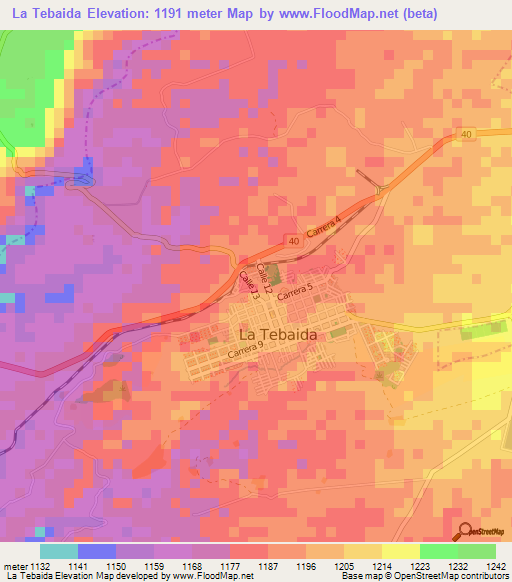 La Tebaida,Colombia Elevation Map