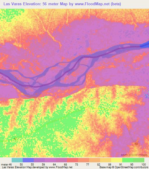 Las Varas,Colombia Elevation Map