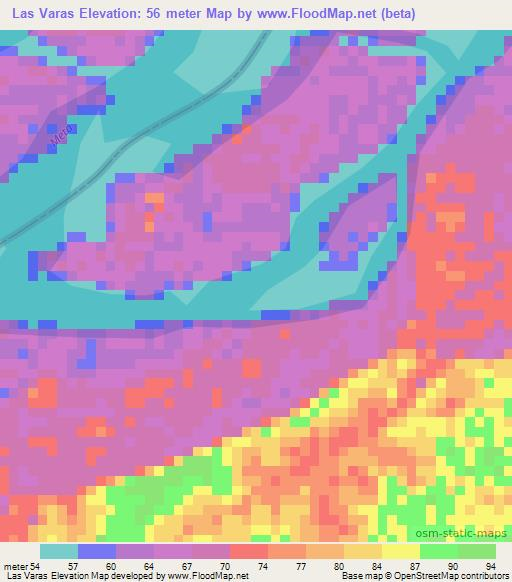 Las Varas,Colombia Elevation Map