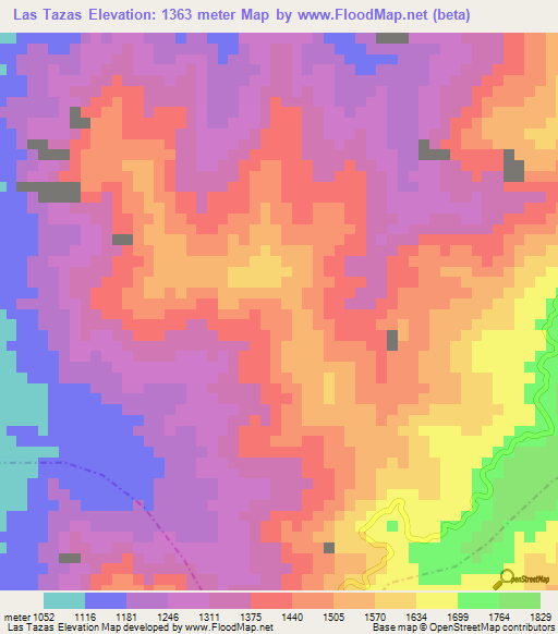 Las Tazas,Colombia Elevation Map