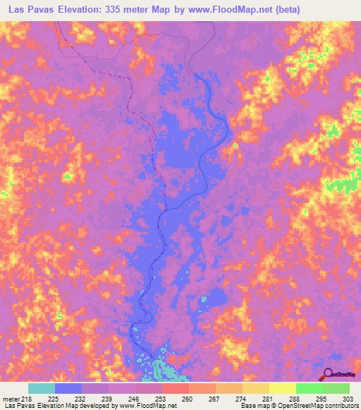 Las Pavas,Colombia Elevation Map