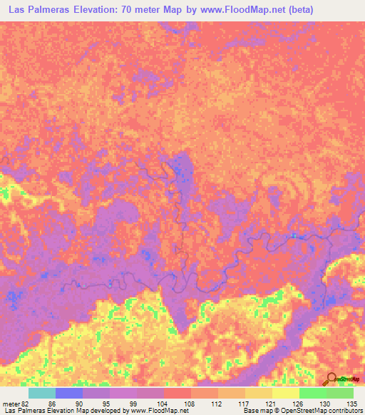 Las Palmeras,Colombia Elevation Map