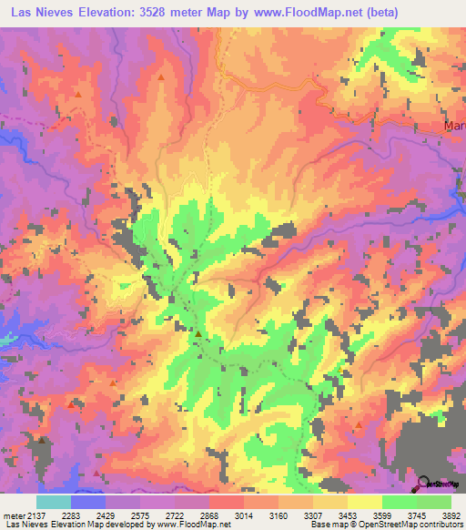 Las Nieves,Colombia Elevation Map