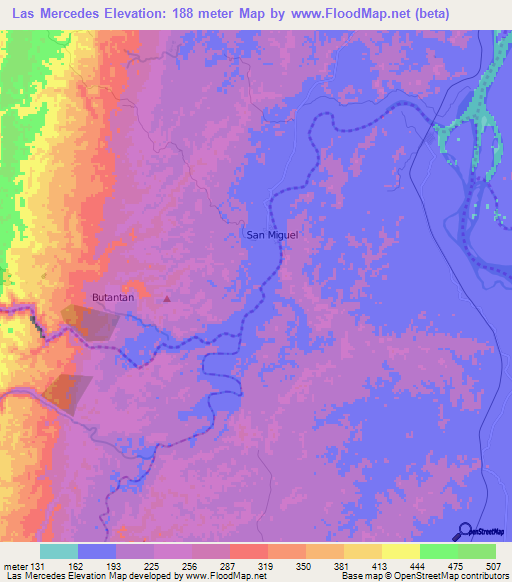 Las Mercedes,Colombia Elevation Map