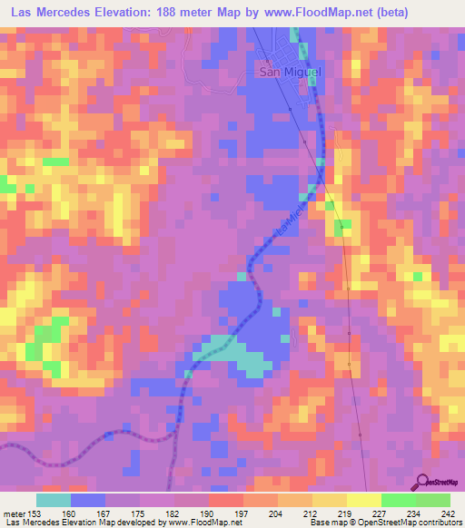 Las Mercedes,Colombia Elevation Map