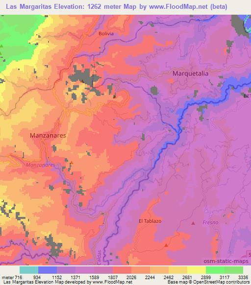 Las Margaritas,Colombia Elevation Map