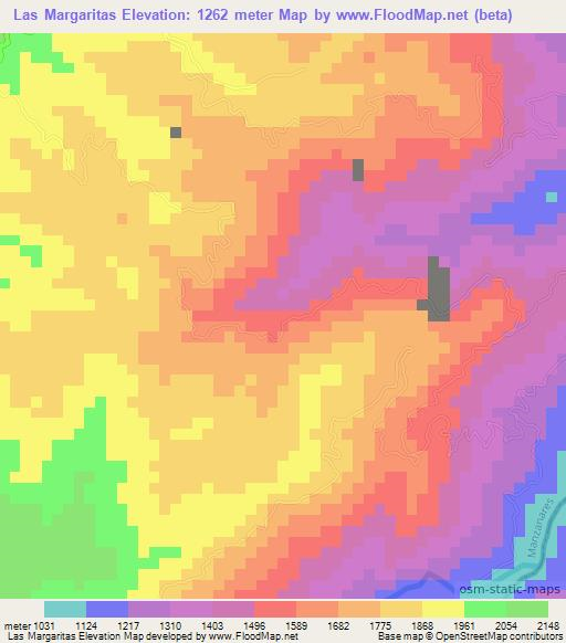 Las Margaritas,Colombia Elevation Map