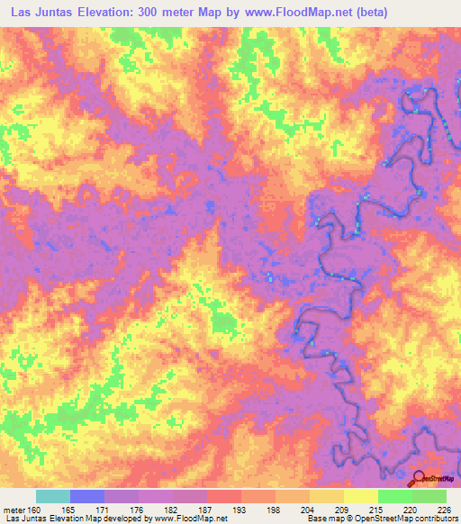 Las Juntas,Colombia Elevation Map