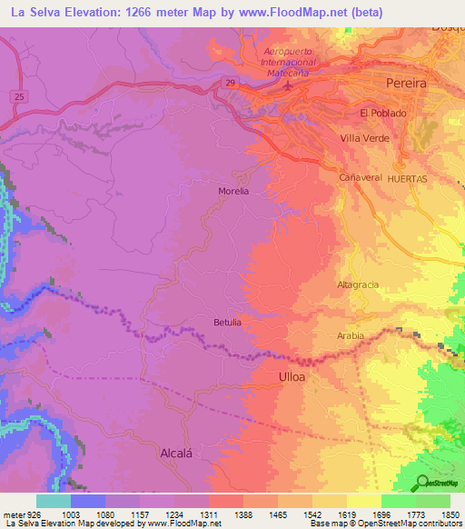 La Selva,Colombia Elevation Map