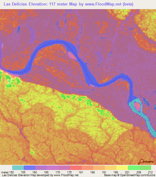 Las Delicias,Colombia Elevation Map