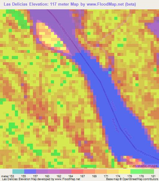 Las Delicias,Colombia Elevation Map