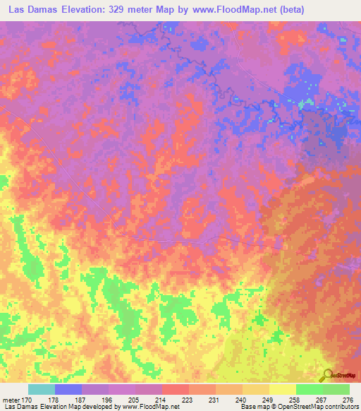 Las Damas,Colombia Elevation Map