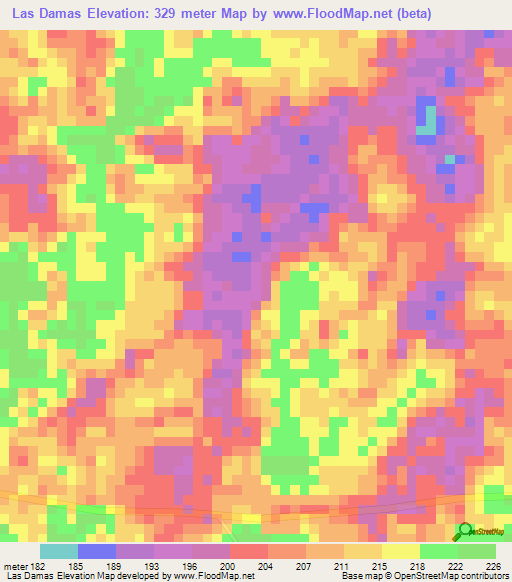 Las Damas,Colombia Elevation Map