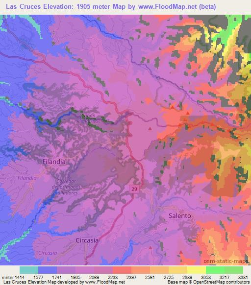 Las Cruces,Colombia Elevation Map