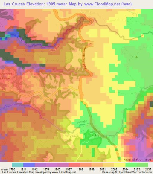 Las Cruces,Colombia Elevation Map