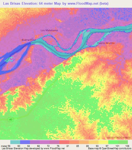 Las Brisas,Colombia Elevation Map