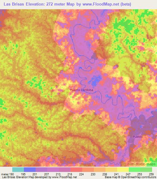 Las Brisas,Colombia Elevation Map