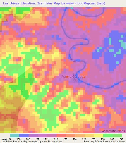 Las Brisas,Colombia Elevation Map