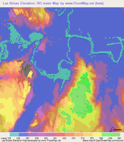 Las Brisas,Colombia Elevation Map