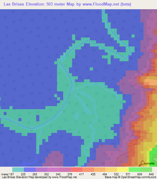 Las Brisas,Colombia Elevation Map