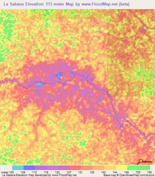 La Sabana,Colombia Elevation Map