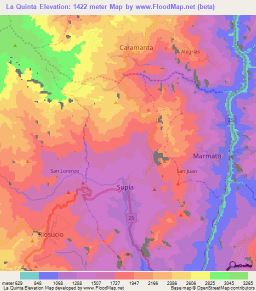 La Quinta,Colombia Elevation Map