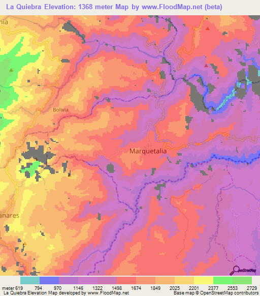 La Quiebra,Colombia Elevation Map