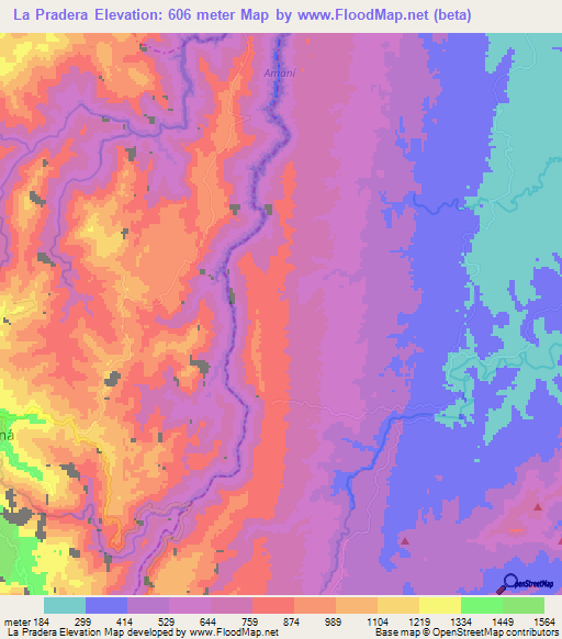 La Pradera,Colombia Elevation Map