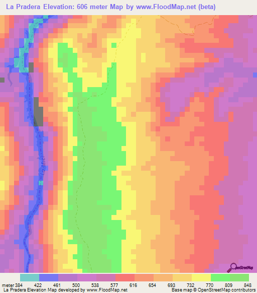 La Pradera,Colombia Elevation Map