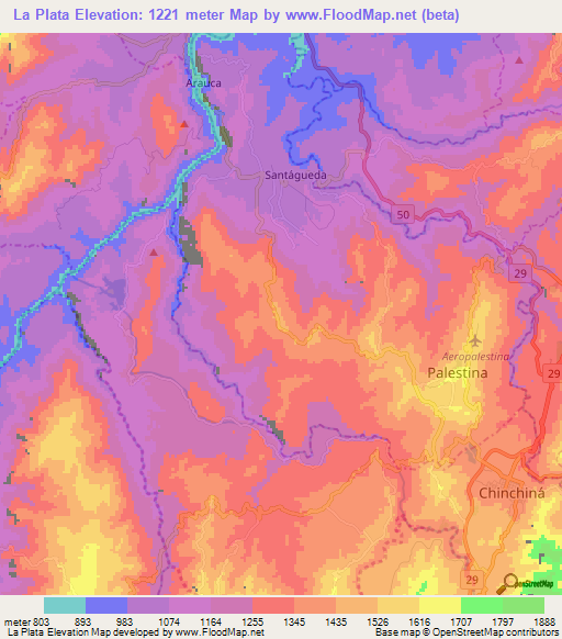 La Plata,Colombia Elevation Map