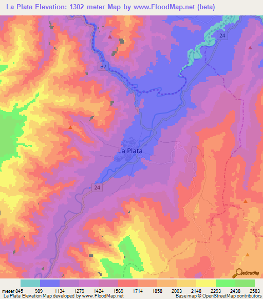 La Plata,Colombia Elevation Map