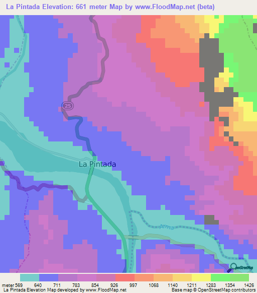 La Pintada,Colombia Elevation Map