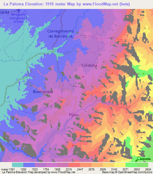 La Paloma,Colombia Elevation Map