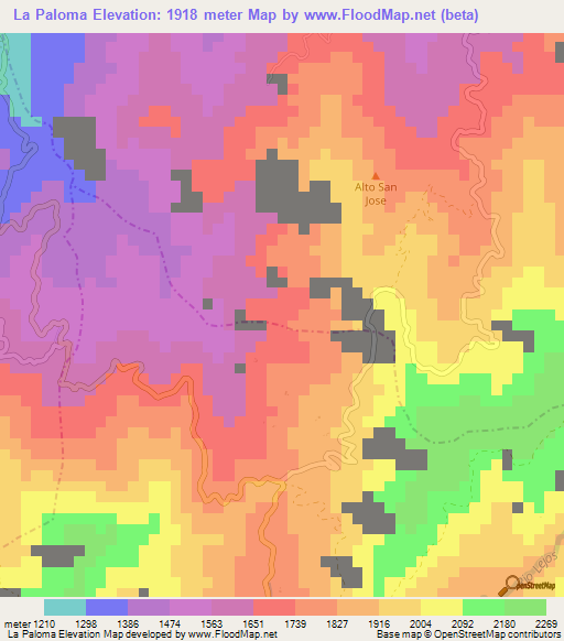 La Paloma,Colombia Elevation Map