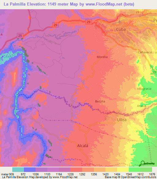 La Palmilla,Colombia Elevation Map