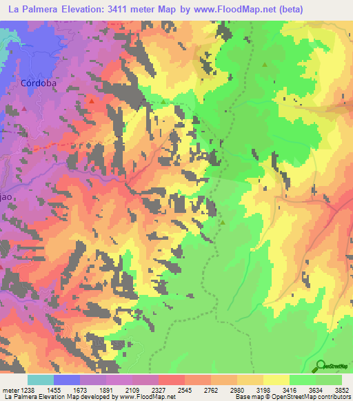 La Palmera,Colombia Elevation Map