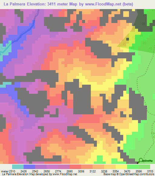 La Palmera,Colombia Elevation Map