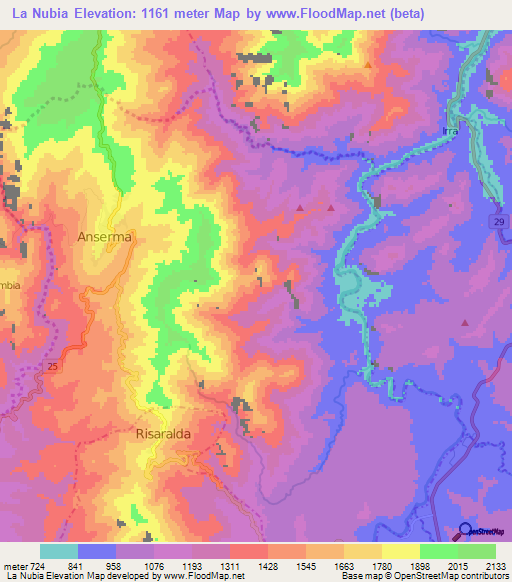 La Nubia,Colombia Elevation Map