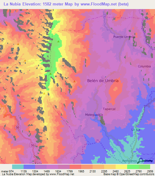 La Nubia,Colombia Elevation Map